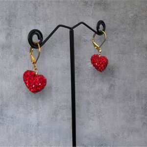 14 KGP paved Red heart earrings